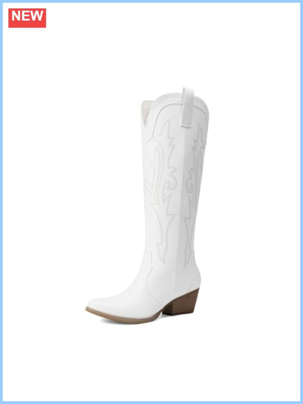 Embroidered Faux Leather Knee-High Western Cowboy Boots Pull On
